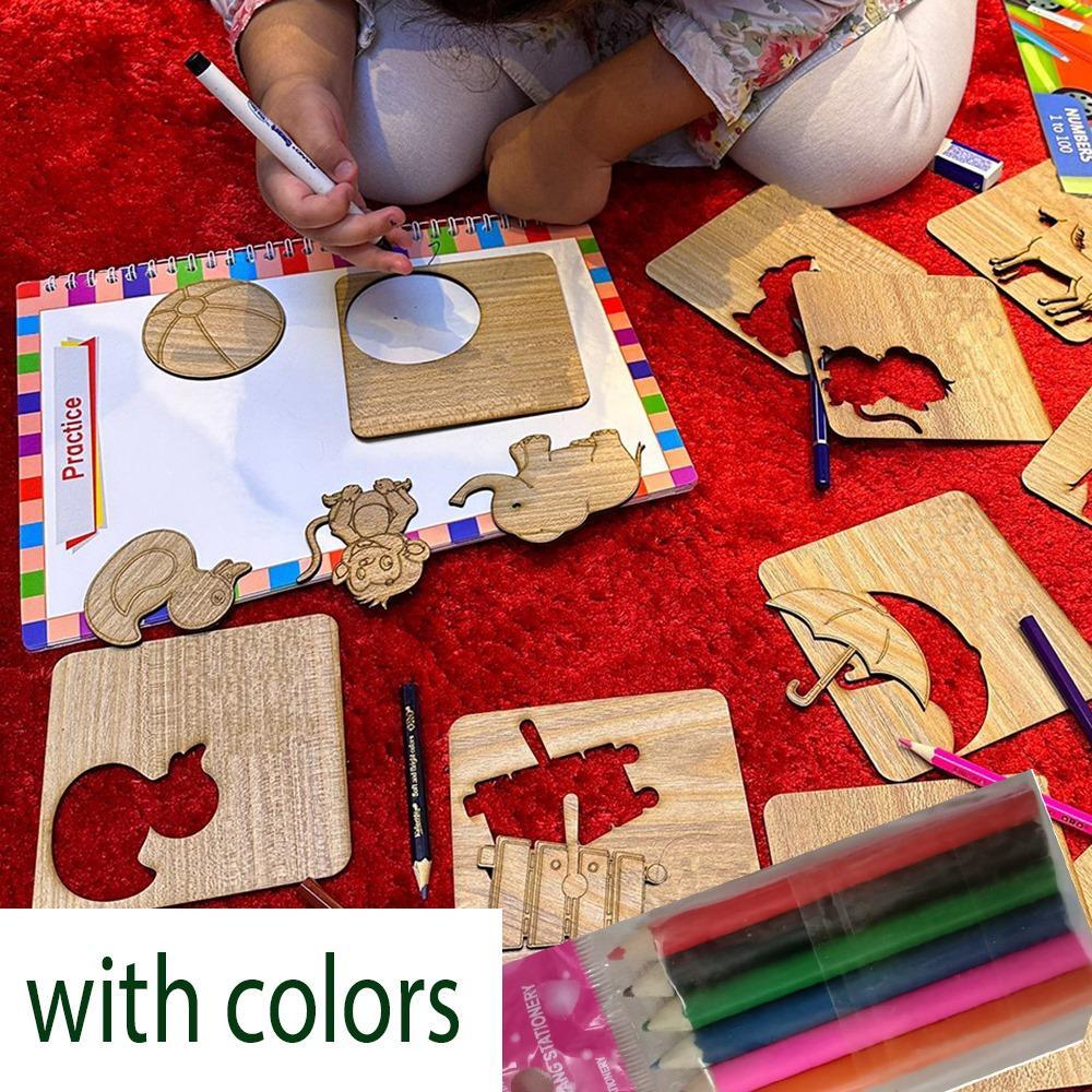 44 Pcs Wood Alphabets Stencil Drawing Kit