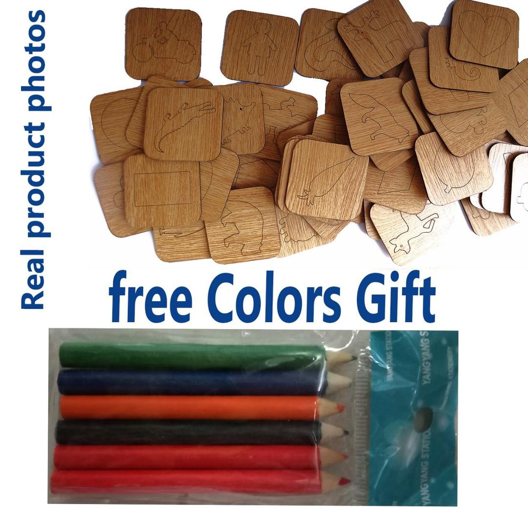 44 Pcs Wood Alphabets Stencil Drawing Kit