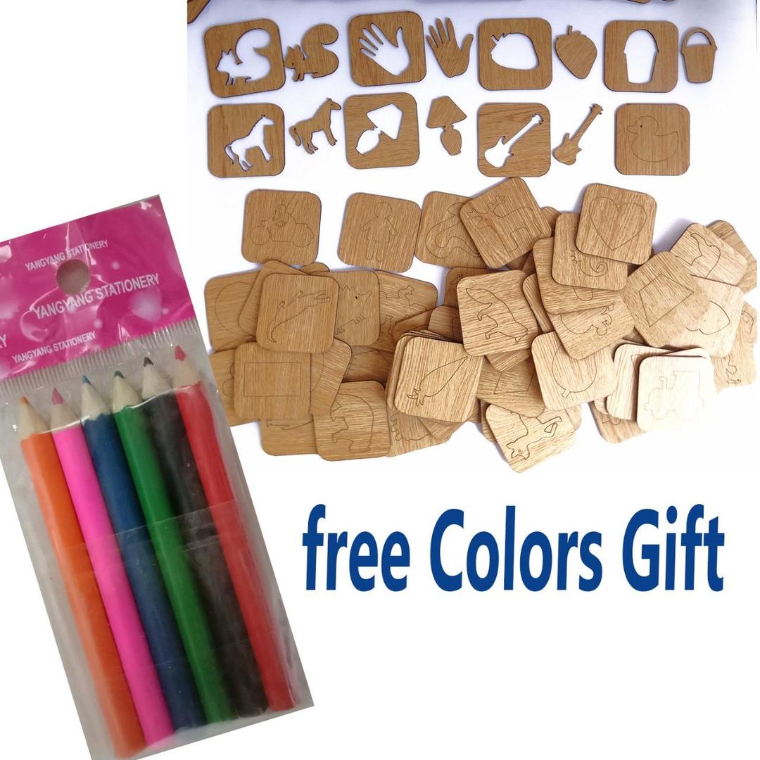 44 Pcs Wood Alphabets Stencil Drawing Kit