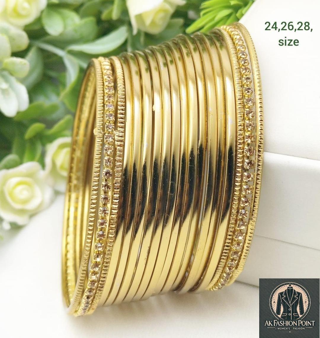 Exquisite 8 Pcs Gold Plated Indian Design Kara Bangle Set with Gemstone