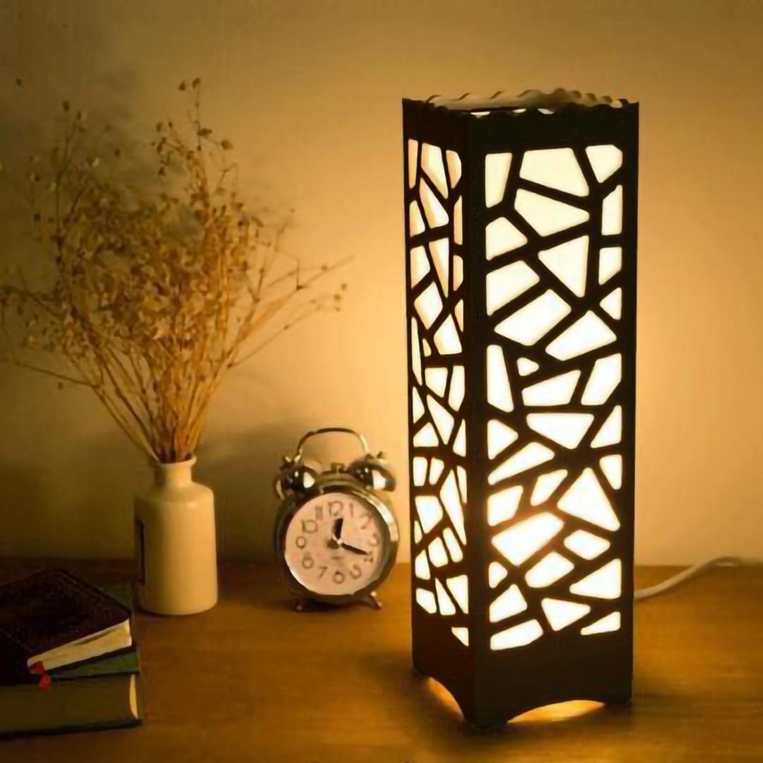 Big Size Wooden Side Table Lamp With Laser Cutting