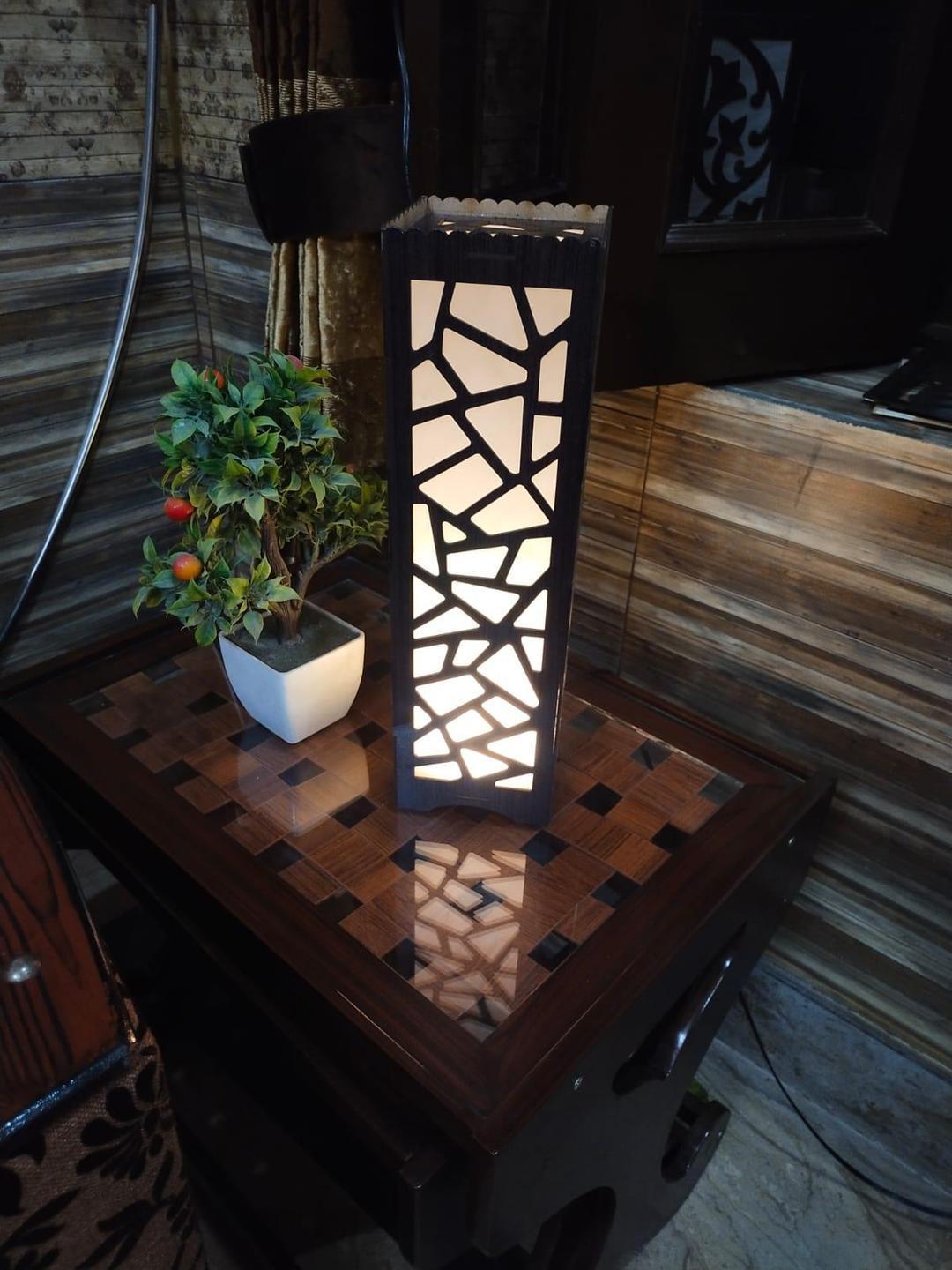 Big Size Wooden Side Table Lamp With Laser Cutting