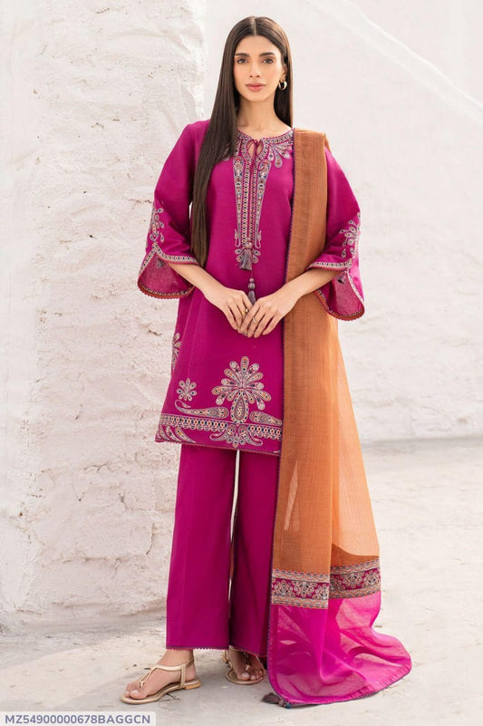 3 Pcs Women's Unstitched Embroidered Suit