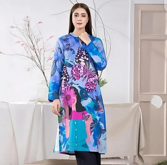 1 Pc Women's Unstitched Swiss Lawn Printed Shirt