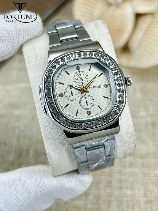 Women's Water Resistant Quartz Square Watch with Chain Strap - 1 Pc