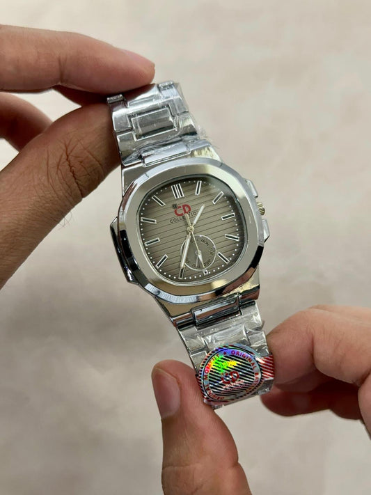 Men's Stainless Steel Round Chain Watch - 1 Pc