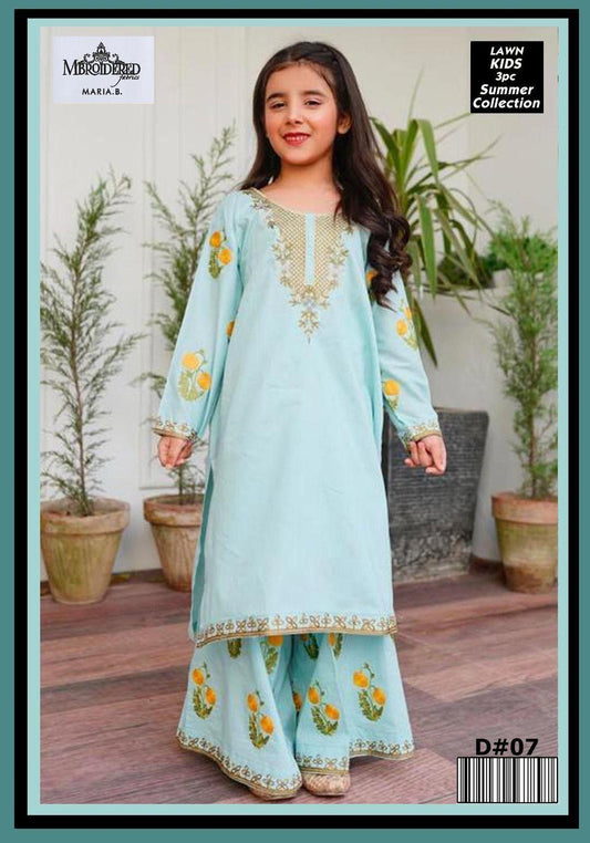 Charming Girl's 3 Pcs Embroidered Lawn Suit with Dupatta