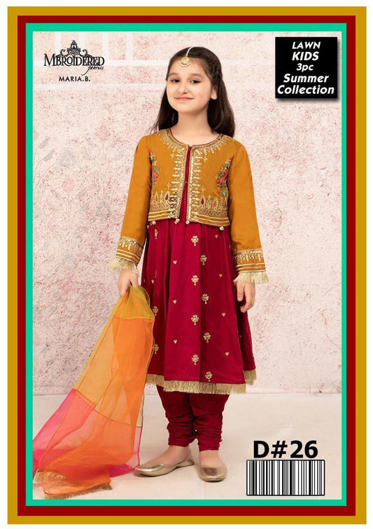 Charming Girl's 3 Pcs Embroidered Lawn Suit with Dupatta
