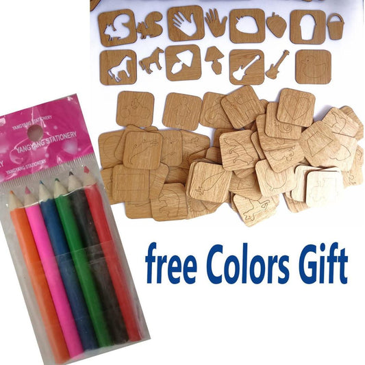 44 Pcs Wood Alphabets Stencil Drawing Kit
