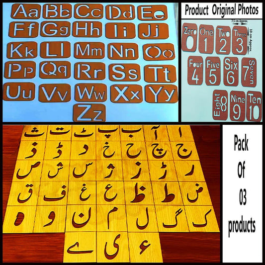 70 Pcs Wood Alphabets Stencil Drawing Kit
