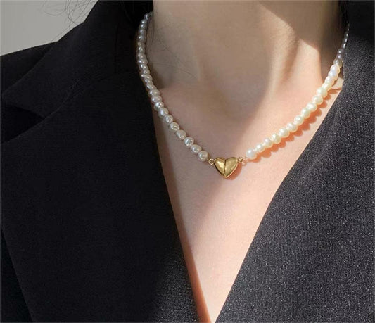 Magnetic Heart Design Gold Plated Pearl Pendant