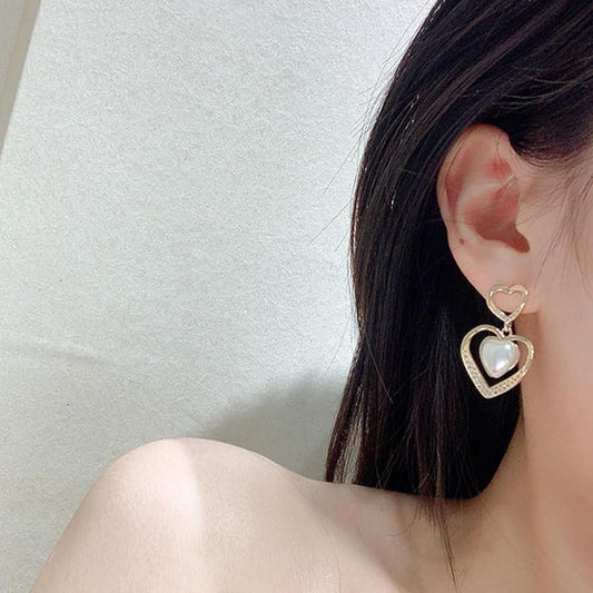Love Heart Design Gold Plated Gemstone Earrings