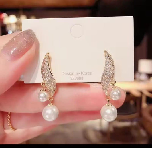 Stylish Charms Hanging Earrings with Pearl Stone - 2 Pcs Gold Plated