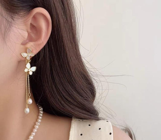 Butterfly Hanging Gold Plated Artificial Stones Earrings