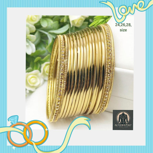 Exquisite 8 Pcs Gold Plated Indian Design Kara Bangle Set with Gemstone