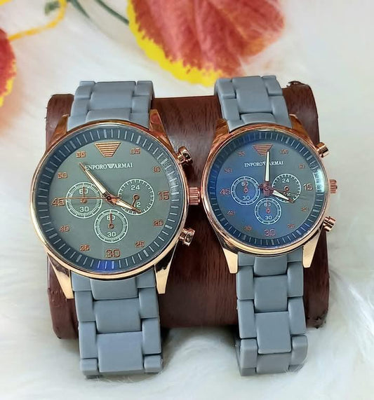 Stainless Steel Quartz Couple Watches - 2 Pcs Unisex Analogue Timepieces