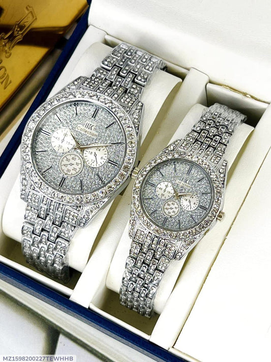Stylish Couple Watches | 2 Pcs Quartz Water Resistant Timepieces for Men & Women