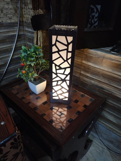 Big Size Wooden Side Table Lamp With Laser Cutting