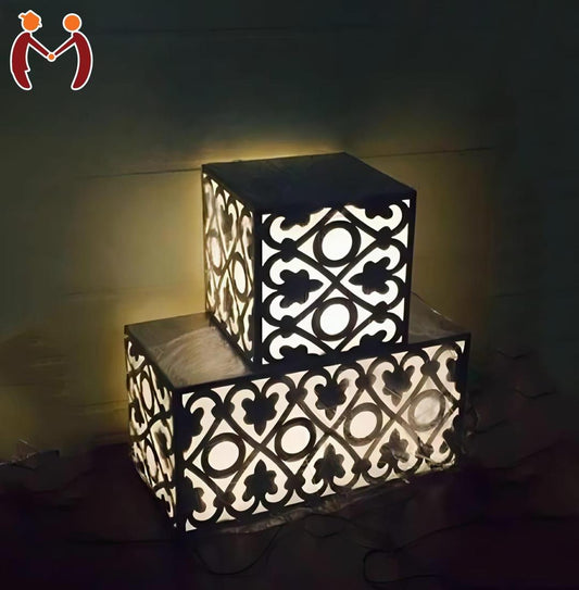 Wooden Double Lamp With Deep Laser Cutting