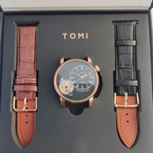 Men's Stainless Steel Watch Set - 3 Pcs with 2 Straps and Quartz Movement