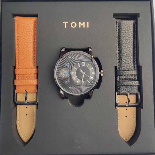 Men's Stainless Steel Watch Set - 3 Pcs with 2 Straps and Quartz Movement