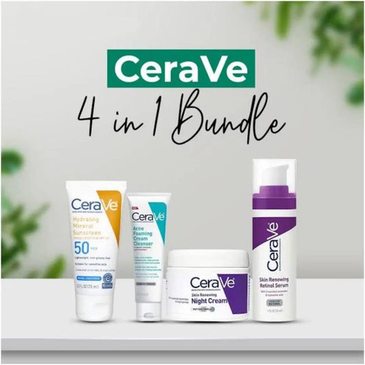 Skincare & Haircare Bundle - 4 Pcs Facial Cleanser, Night Cream, Sunblock & Face Serum